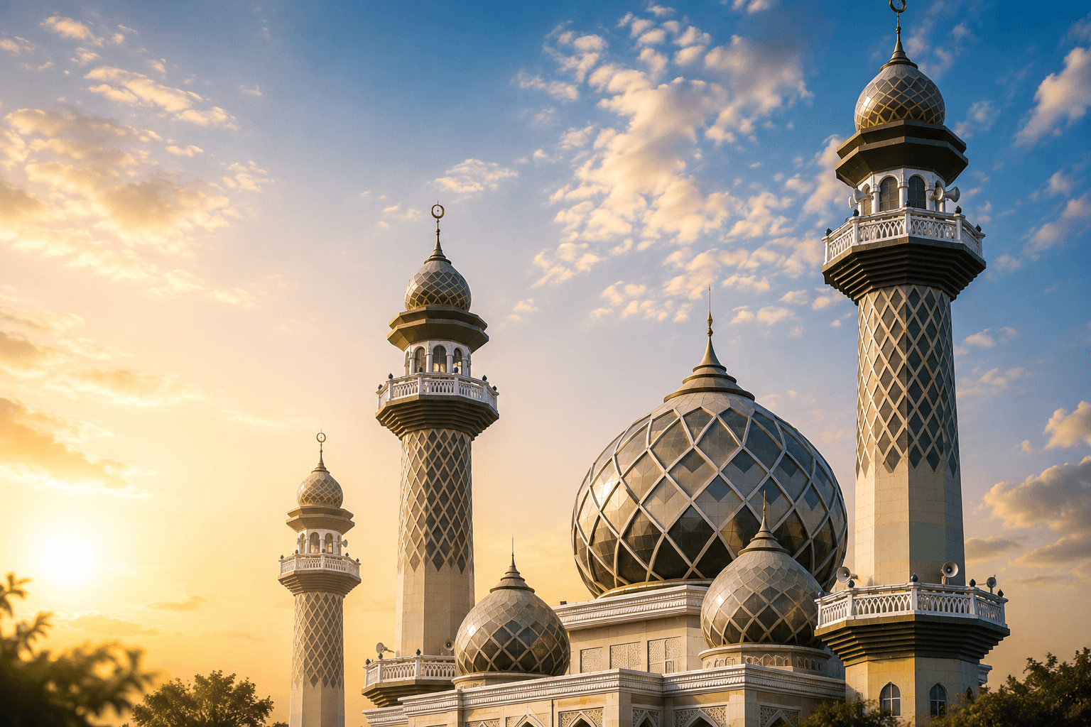 Menara masjid dengan kubah kecil
